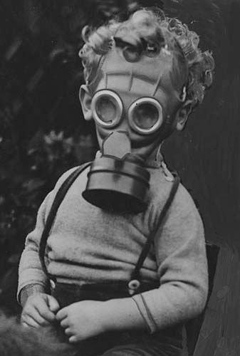 WW1 gas mask on child
