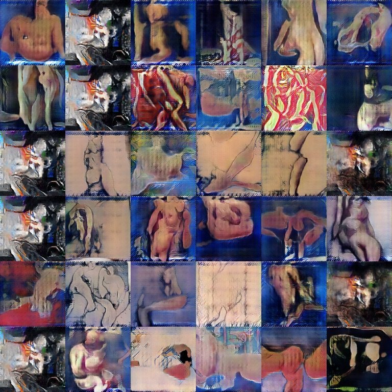 36 tiles of AI nude portraits from ai, that look like paintings of fleshy blobs