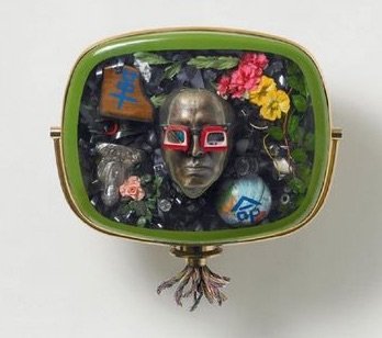 Self Portrait Nam June Paik 1989 television housing with bronze mask of artist and other media 24 by 27 inches