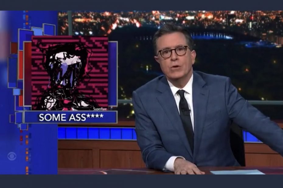 image of Stephen Colbert on his show talking about XCOPY art